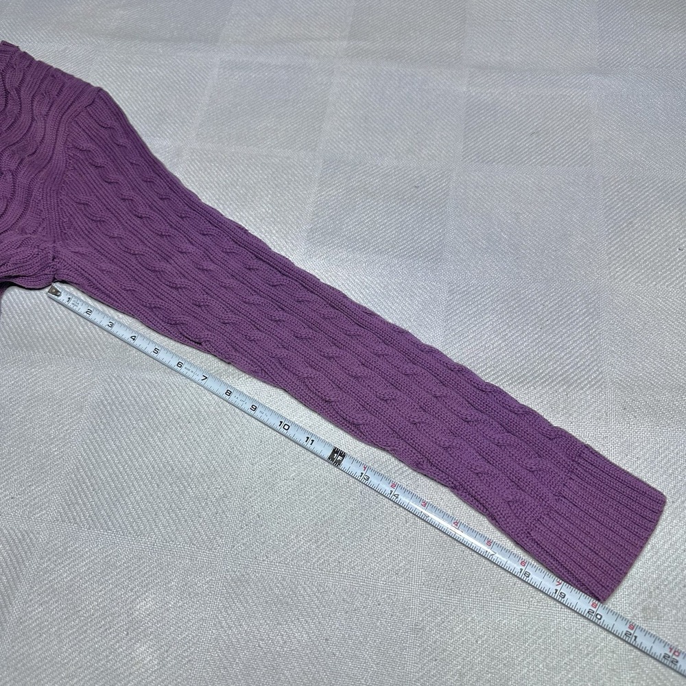 LL Bean Cable Knit Cardigan Sweater Womens Large Purple Cotton‎ Cottagecore - Picture 8 of 9